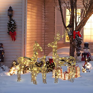 LuxenHome 3-Piece Gold Glitter Deer Family Outdoor Holiday Decoration with Lights