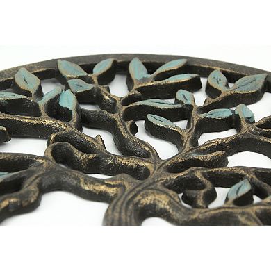 Bronze Finished Cast Iron Tree Of Life Wall Hanging 11.75 Inches In Diameter
