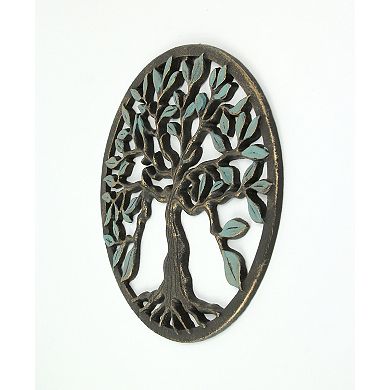 Bronze Finished Cast Iron Tree Of Life Wall Hanging 11.75 Inches In Diameter