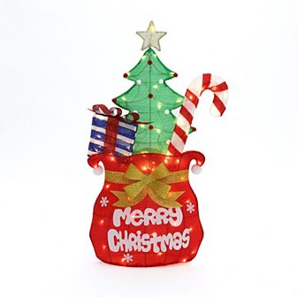 LuxenHome Lighted Santa’s Gift Pack Outdoor Christmas Decoration, Red Fabric Holiday Yard Display