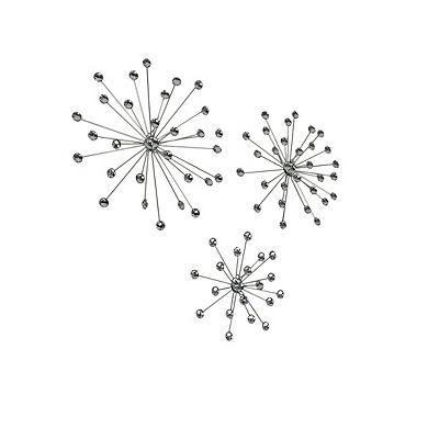 Set of 6 Unique Silver Bursting Star Metal Wall Sculptures with Jeweled Points