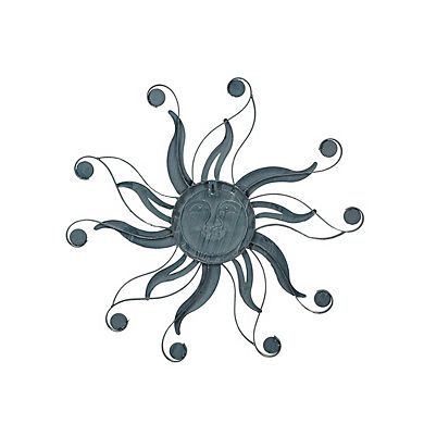 Antique Copper Finish Metal Sun Face Wall Hanging With Ceramic Bead Accents