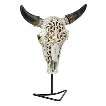 Western Steer Skull Wall Or Table Accent Lamp w/ Removable Metal Stand LED Bulb