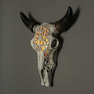 Western Steer Skull Wall Or Table Accent Lamp w/ Removable Metal Stand LED Bulb