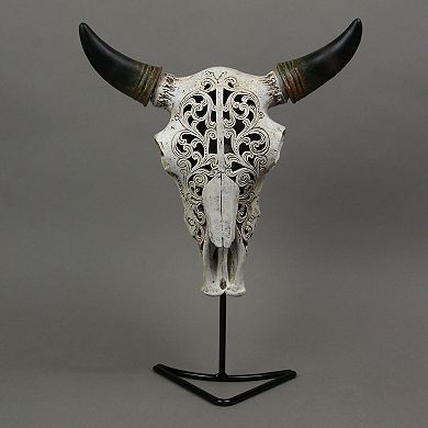 Western Steer Skull Wall Or Table Accent Lamp w/ Removable Metal Stand LED Bulb