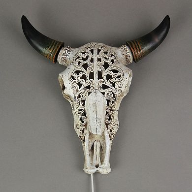 Western Steer Skull Wall Or Table Accent Lamp w/ Removable Metal Stand LED Bulb