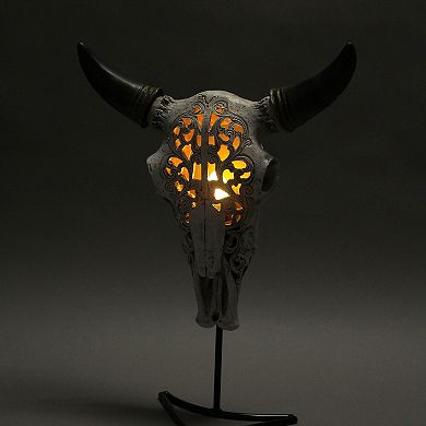 Western Steer Skull Wall Or Table Accent Lamp w/ Removable Metal Stand LED Bulb