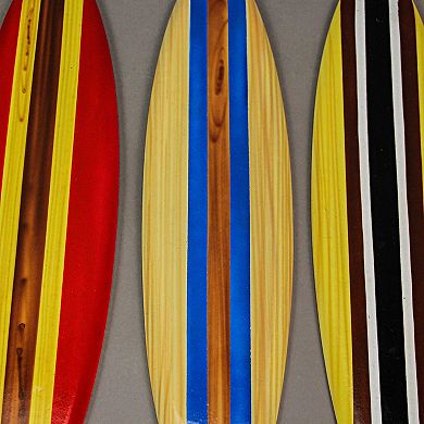 Set of 3 Wooden Surfboard Wall Sculpture Red Blue Brown Racing Stripe 16 Inch
