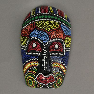 Set of 10 Hand-Carved Tropical Dot Painted Masks, 5 Inch Wall Decor