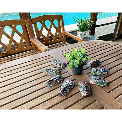 Set of 10 Hand-Carved Tropical Dot Painted Masks, 5 Inch Wall Decor