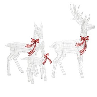 LuxenHome 3 pc Deer Family Outdoor Holiday Decoration Set with Lights and Timer