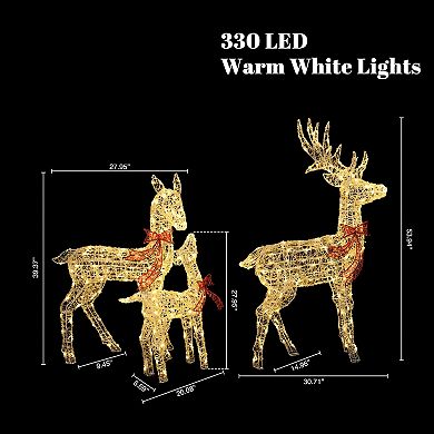 LuxenHome 3-Piece Deer Family Outdoor Holiday Decoration Set with Lights and Timer