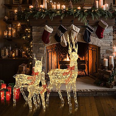 LuxenHome 3-Piece Deer Family Outdoor Holiday Decoration Set with Lights and Timer