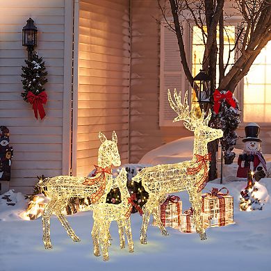 LuxenHome 3-Piece Deer Family Outdoor Holiday Decoration Set with Lights and Timer