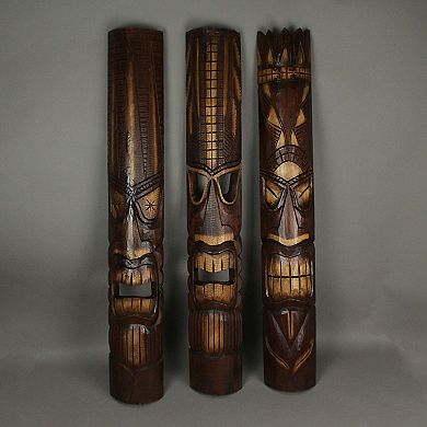 40 Inch Carved Wood Tiki God Masks Tropical Beach Hawaiian Home Decor Set of 3