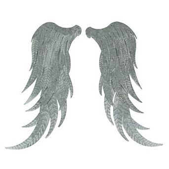 Pair of 2 Galvanized Metal Angel Wings Wall Art Indoor Outdoor Rustic Home Decor
