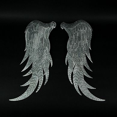 Pair of 2 Galvanized Metal Angel Wings Wall Art Indoor Outdoor Rustic Home Decor