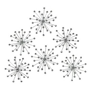 Set Of 6 Silver Starburst Jeweled Metal Decorative Wall Art Hangings