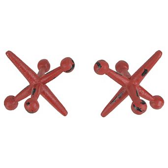 Distressed Red Enamel Painted Cast Iron Giant Jack Shaped Bookends