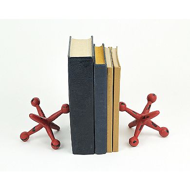 Distressed Red Enamel Painted Cast Iron Giant Jack Shaped Bookends