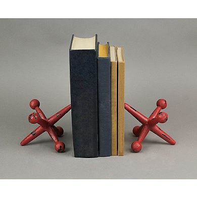 Distressed Red Enamel Painted Cast Iron Giant Jack Shaped Bookends