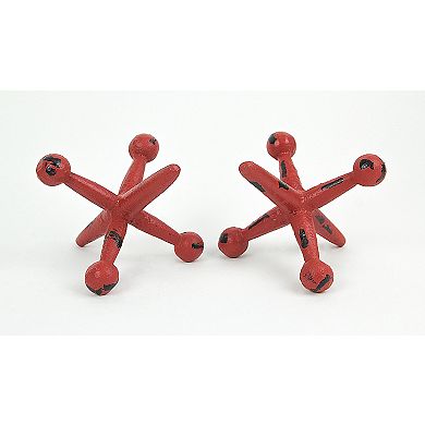 Distressed Red Enamel Painted Cast Iron Giant Jack Shaped Bookends