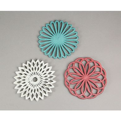 Set of 3 Cast Iron Floral Bloom Kitchen Trivets Decorative Wall Hangings