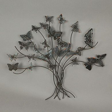 20 Inch Rustic Metal Butterfly Tree Hanging Wall Sculpture Home Decor Art Plaque