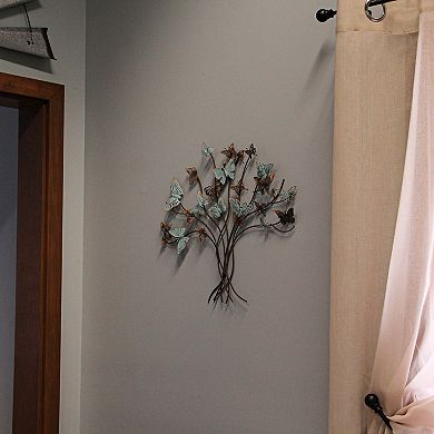 20 Inch Rustic Metal Butterfly Tree Hanging Wall Sculpture Home Decor Art Plaque