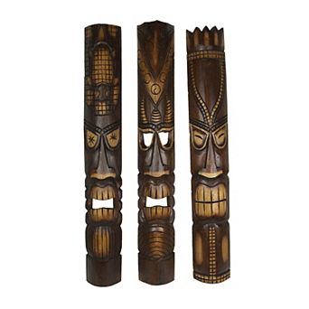 40 Inch Hand Carved Tiki Mask Wall Decor Tropical Beach Home Hanging Art Set / 3