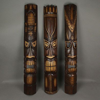 40 Inch Hand Carved Tiki Mask Wall Decor Tropical Beach Home Hanging Art Set / 3
