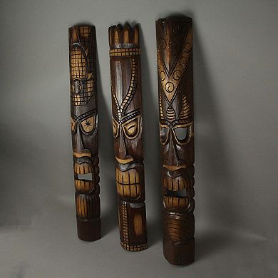 40 Inch Hand Carved Tiki Mask Wall Decor Tropical Beach Home Hanging Art Set / 3