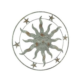 21.5 Inch Diameter Weathered Gray Finish Sun Face Wall Hanging
