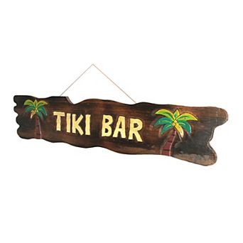 Colorful Handcrafted Carved Wood Tiki Bar Sign Wall Hanging 41 in Long