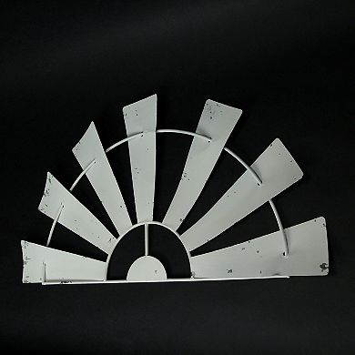 24 Inch Weathered White Metal Half-Windmill Wall Sculpture Rustic Home Decor Art