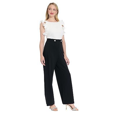 Women's London Times Pleated Ruffle Sleeve Jumpsuit