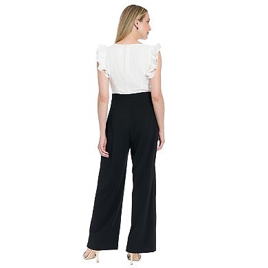 Women's London Times Pleated Ruffle Sleeve Jumpsuit