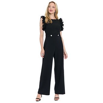 Women's London Times Pleated Ruffle Sleeve Jumpsuit
