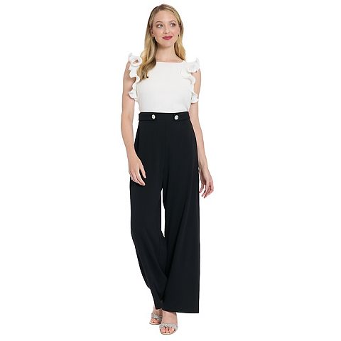 Женские комбинезоны London Women's London Times Pleated Ruffle Sleeve Jumpsuit
