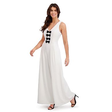 Women's London Times Bow Tie Pleated Wide Leg Jumpsuit