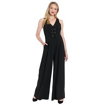 Women's London Times Bow Tie Pleated Wide Leg Jumpsuit