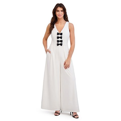 Женские комбинезоны London Women's London Times Bow Tie Pleated Wide Leg Jumpsuit