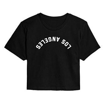 Juniors' Los Angeles Upside Down Cropped Tee