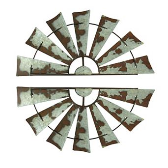 Rusty Weathered Metal Half Windmill Wall Hangings Set of 2