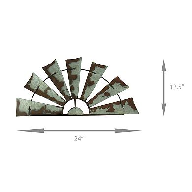 Rusty Weathered Metal Half Windmill Wall Hangings Set of 2
