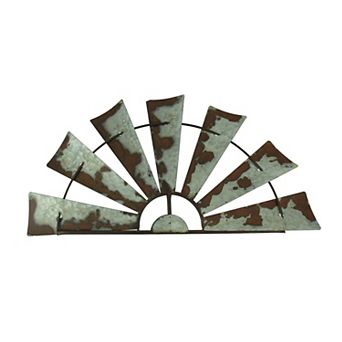 Rusty Weathered Metal Half Windmill Wall Hanging