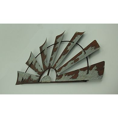 Rusty Weathered Metal Half Windmill Wall Hanging