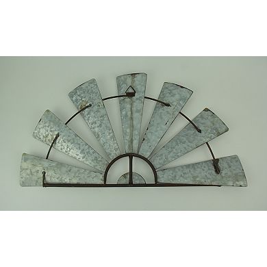 Rusty Weathered Metal Half Windmill Wall Hanging