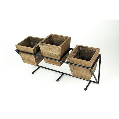 Wood and Wrought Iron Triple Planter Wall Hook Rack