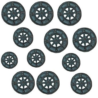 Set of 12 Light Blue Cast Iron Compass Rose Drawer Pulls Cabinet Hardware Knobs